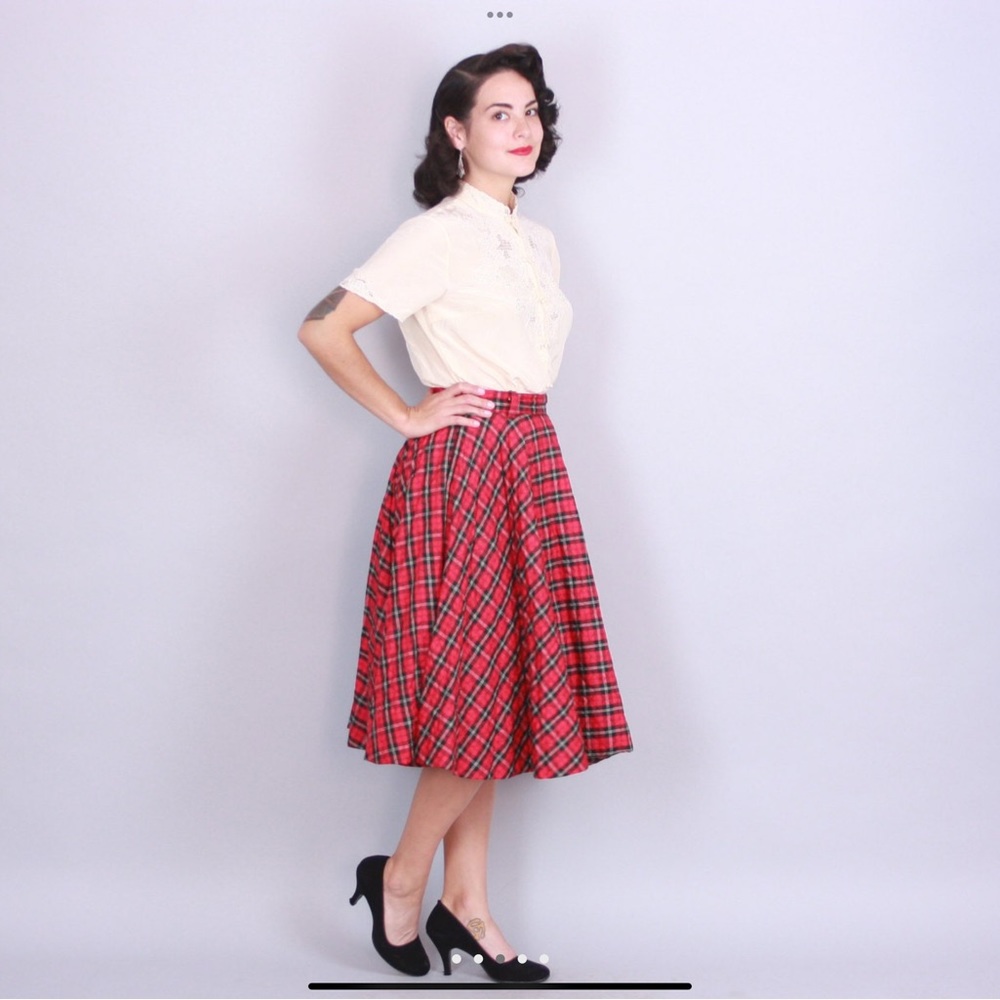 Vintage 50’s plaid homemade quilted circle skirt XS